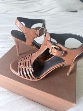 Coach Brown Leather Strappy High Heel Sandals